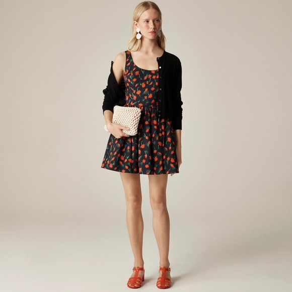 New J.CREW Fit and Flare Mini Dress Painted Daisy Print Black Multi $148 CK810 - Picture 1 of 5